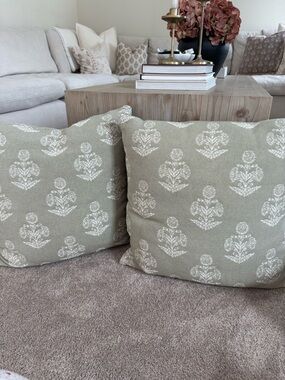 Threshold by studio McGee pillows in Sage Green with White Pattern